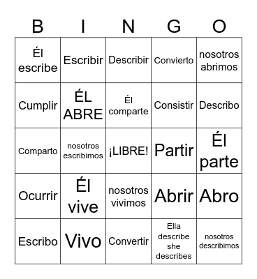 IR VERBS Bingo Card