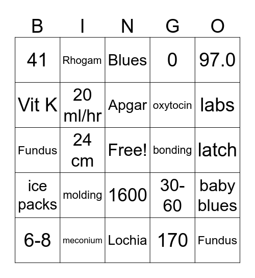 Mom & Baby Bingo Card