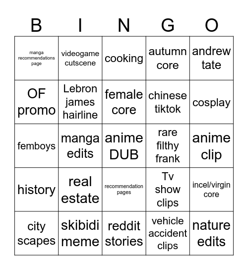 instagram reels Bingo Card