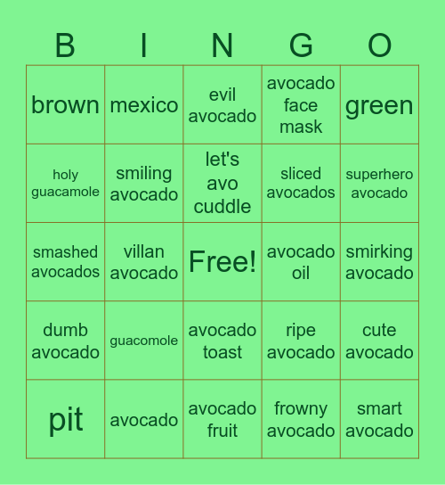 everything avocado Bingo Card