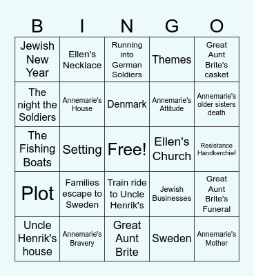 Number the Stars Bingo Card