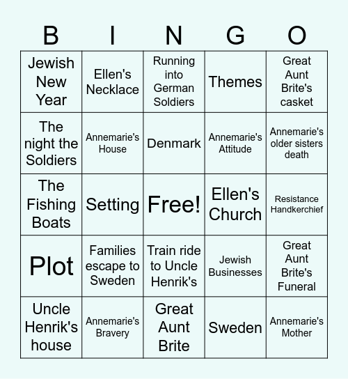 Number the Stars Bingo Card