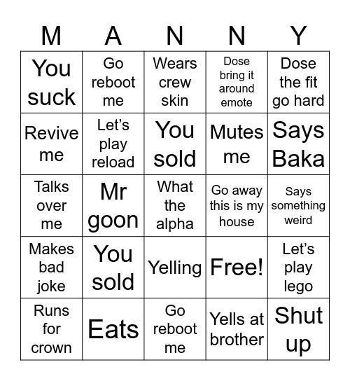 Manny bingo Card