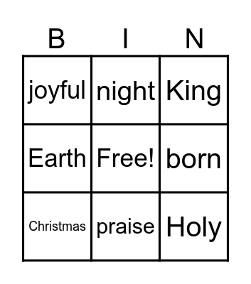 Joyful Noise Bingo Card