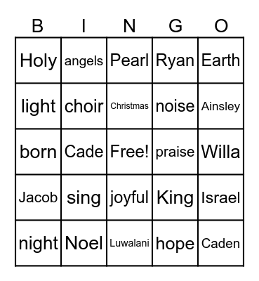 Joyful Noise Bingo Card