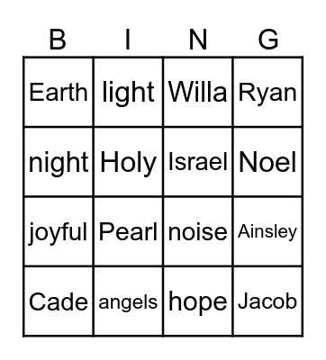 Joyful Noise Bingo Card