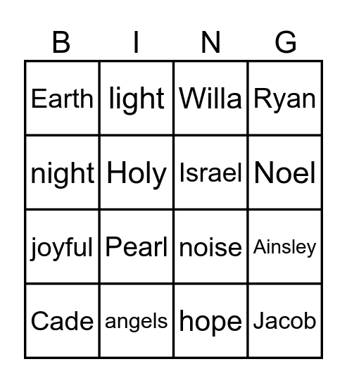 Joyful Noise Bingo Card