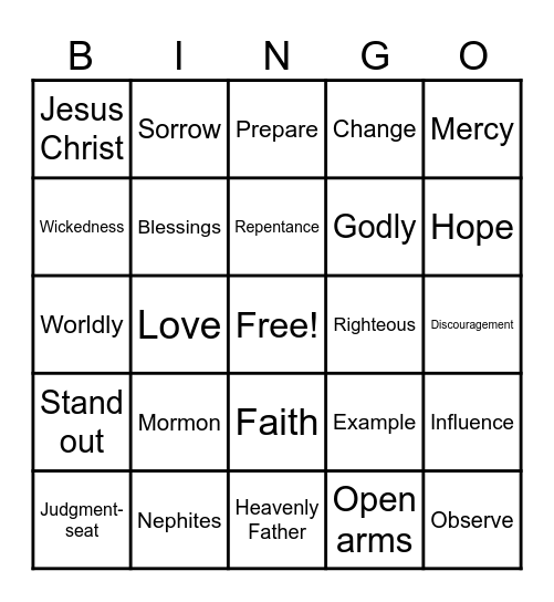 Mormon 1-6 Bingo Card
