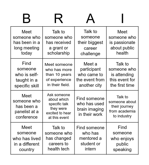 Neurocenter Finland annual event Bingo Card