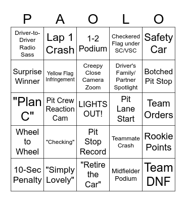 Sao Paolo GP 2024 Bingo Card