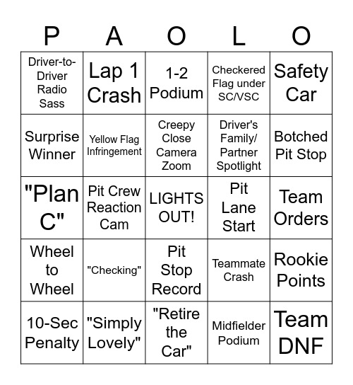 Sao Paolo GP 2024 Bingo Card