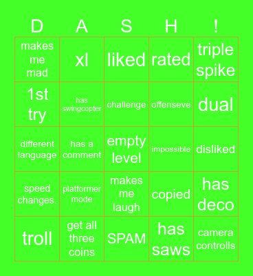 Geometry Dash Recent tab Bingo! Bingo Card