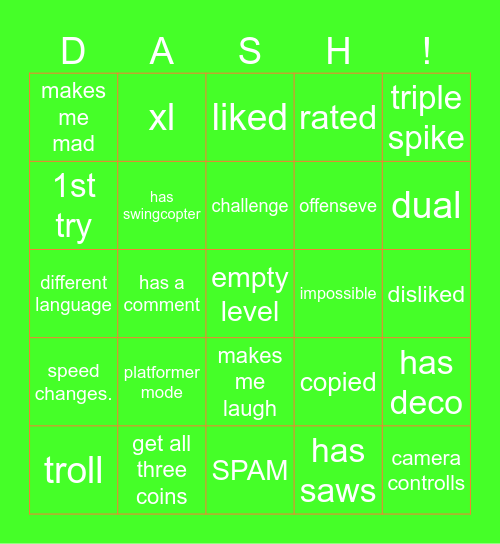 Geometry Dash Recent tab Bingo! Bingo Card