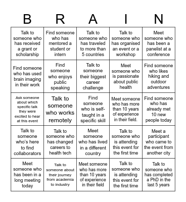 Neurocenter Finland annual event Bingo Card