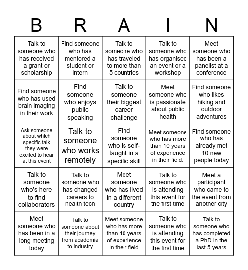 Neurocenter Finland annual event Bingo Card