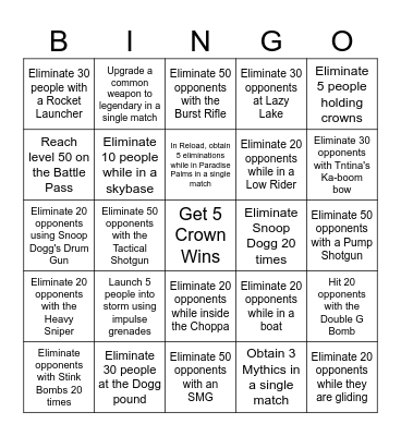 Fortnite Remix Bingo Card Bingo Card
