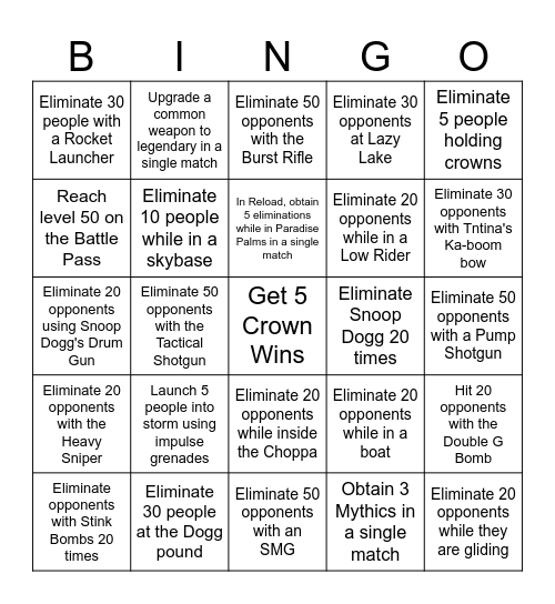 Fortnite Remix Bingo Card Bingo Card