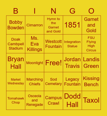 FSU Traditions Bingo! Bingo Card