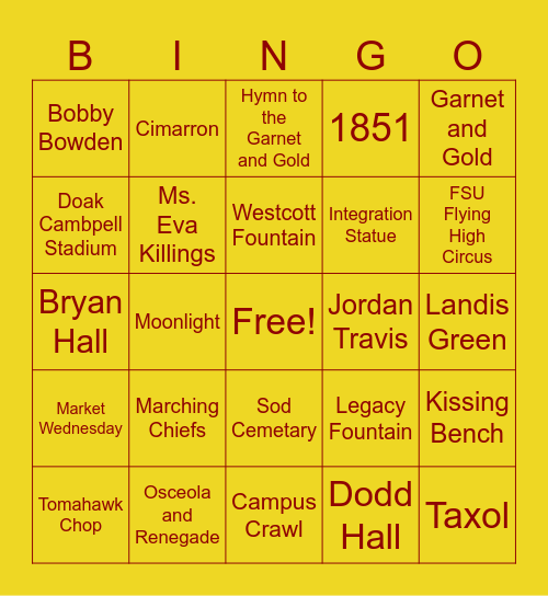 FSU Traditions Bingo! Bingo Card