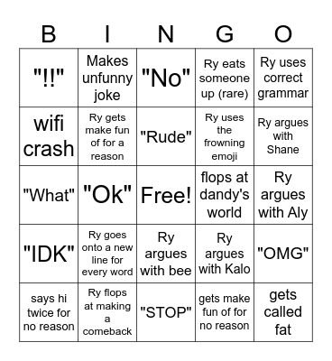 Ry Bingo Card
