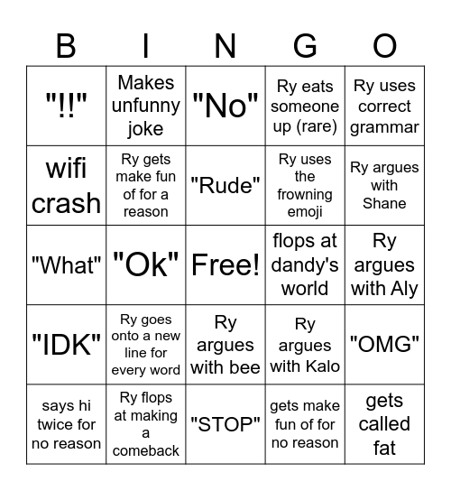 Ry Bingo Card