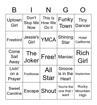 Karaoke Hits Bingo Card
