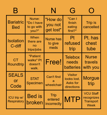 Transporter Bingo Card