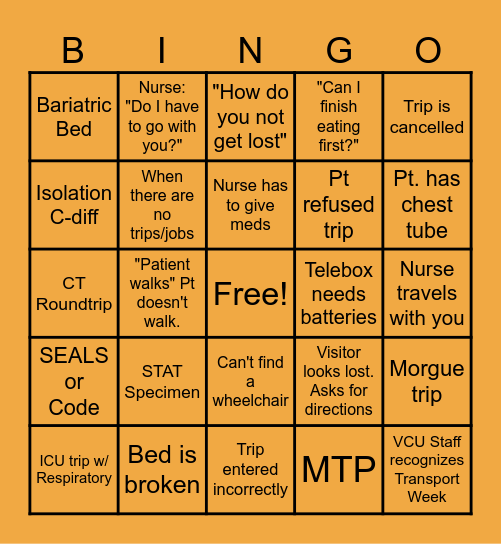 Transporter Bingo Card