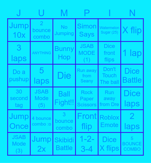 Trampoline Things 2 Do Bingo Card