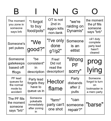 PF meme Bingo Board Bingo Card