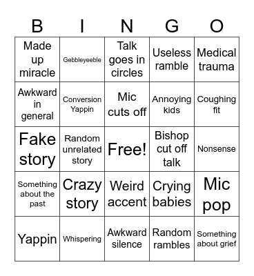 Mormon talk bingo Card