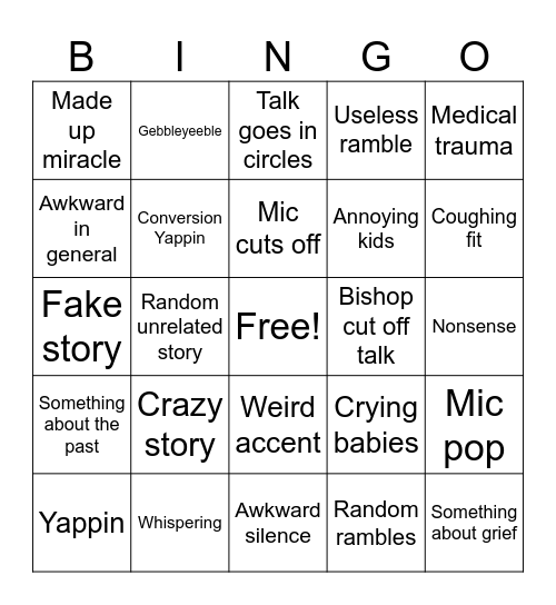 Mormon talk bingo Card