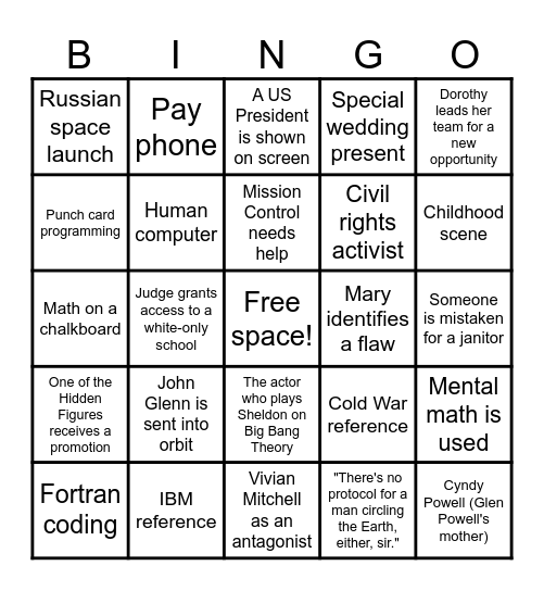 Hidden Figures Bingo Card