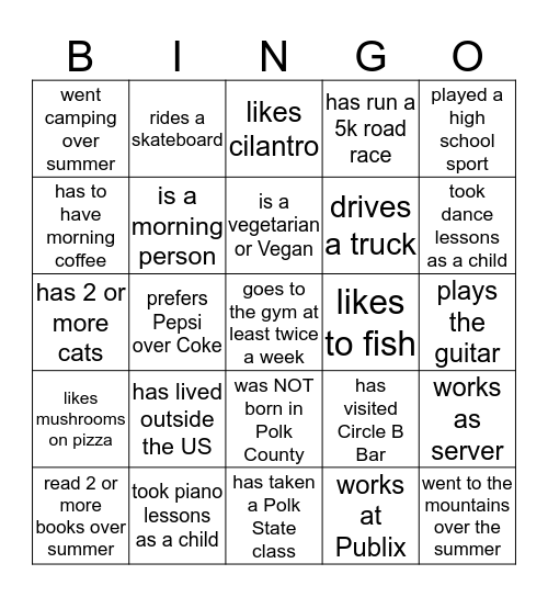 Bingo for SLS 1122 Bingo Card