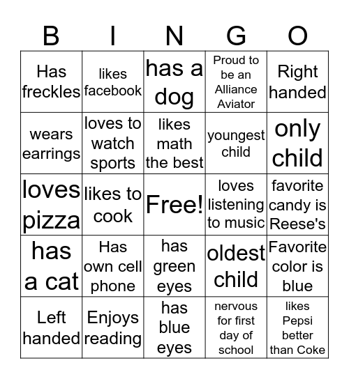 Getting to Know You Bingo Card