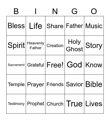 Testimony Meeting Bingo Card