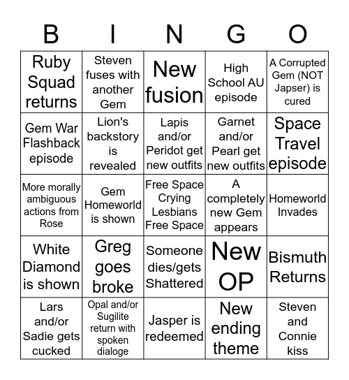 Steven Universe Season 4 Bingo Card
