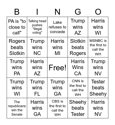 Election Night Fun Bingo Card