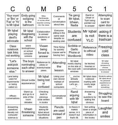 12D Computer Science - M20 Bingo Card