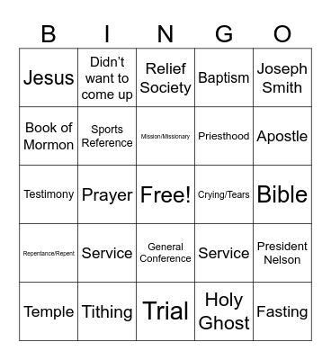 Testimony Bingo Card