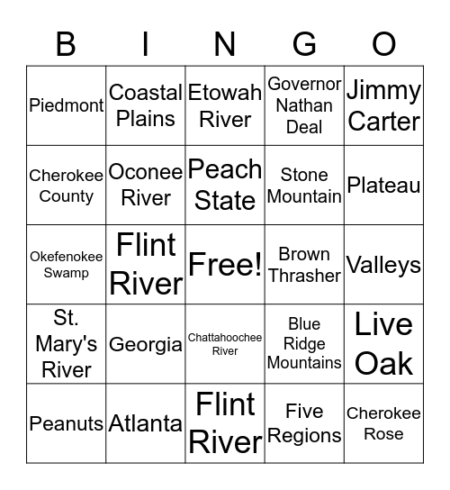 State of Georgia Bingo Card