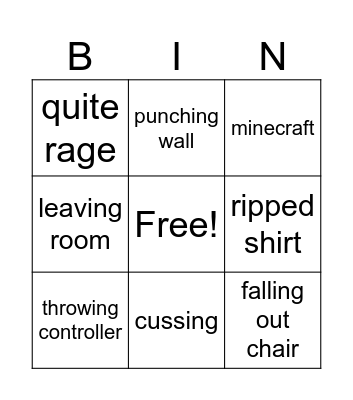 gamer rage Bingo Card