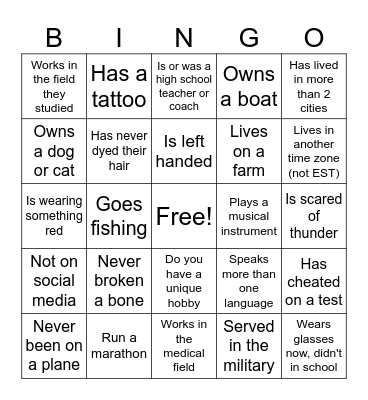 THS Class of 1972 Bingo Card