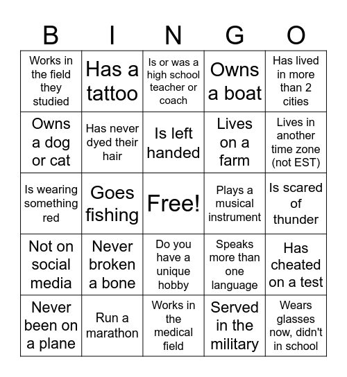 THS Class of 1972 Bingo Card