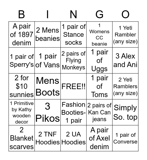 Glik's #173 Bingo Game Bingo Card