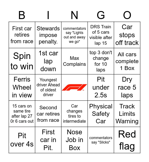 Brazilian GP 2024 Bingo Card