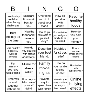 Topic: Self Care Bingo Card