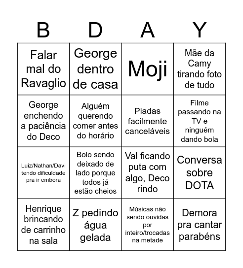 BINGO DO NIVER DA CAMY Bingo Card