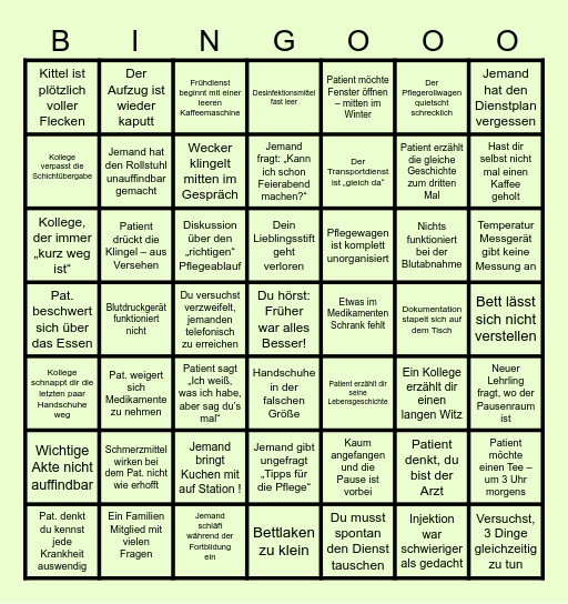 Pflege Bingo Card