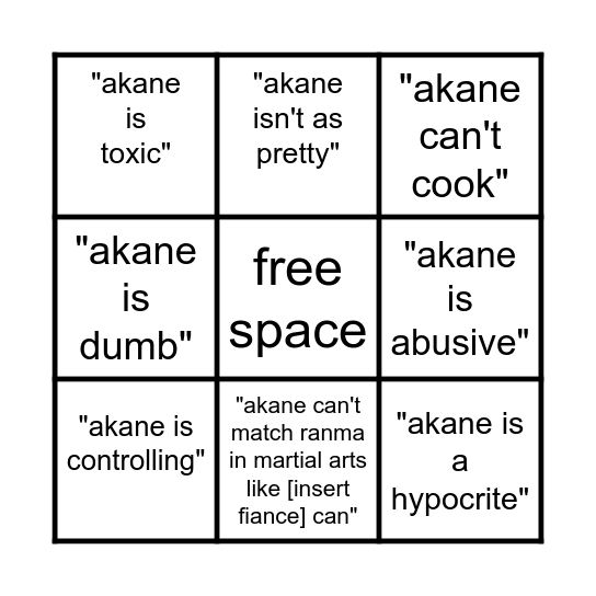 akane hater bingo Card